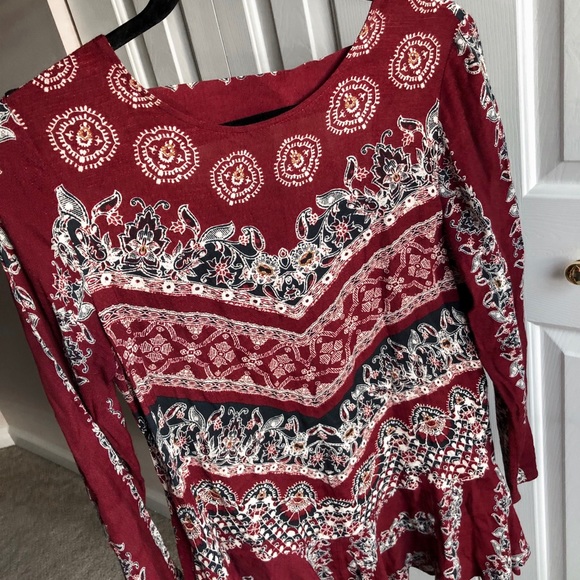 FREE PEOPLE SMOOTH TALKER RED COMBO TUNIC DRESS - Picture 4 of 5